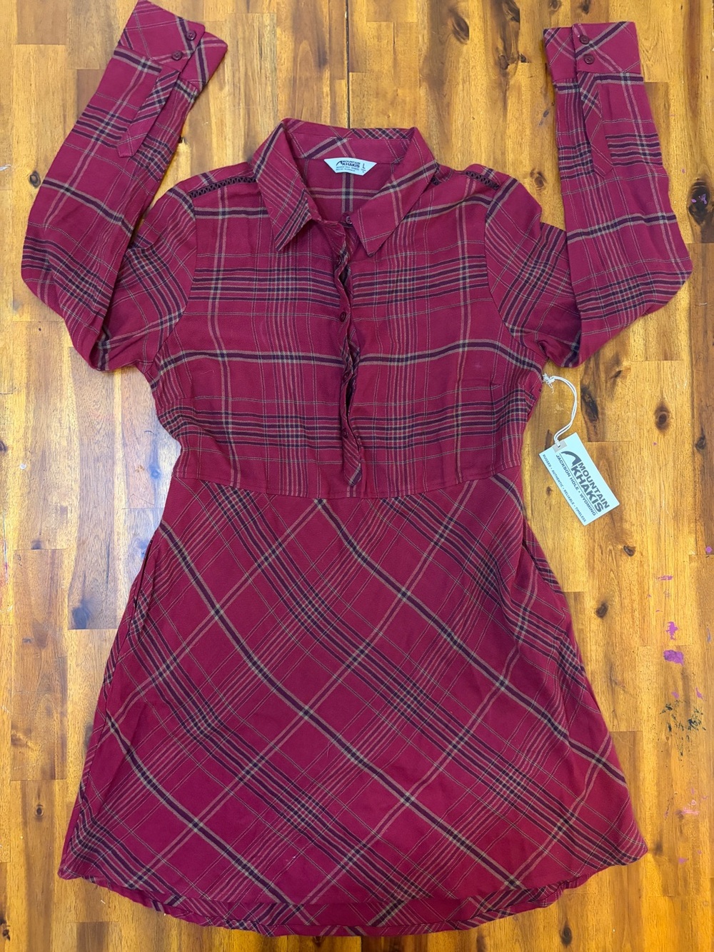 Mountain Khakis Women's Scout Shirt Dress Plaid Long Sleeve Size L